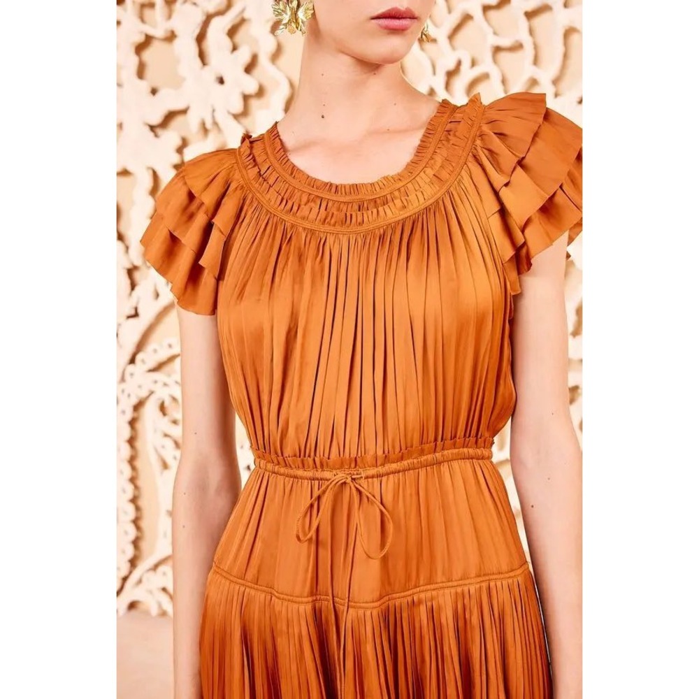 ULLA JOHNSON Kalesta Midi Dress Amber Size 14 New With Tags - Picture 4 of 8